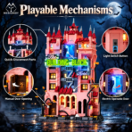 Mesiondy Halloween Drip Tower Building Set ¨C 2,248 PCS Gothic Castle Model with Electric Door & Light ¨C 16.3 Inch Display for Collectors - Image 5