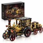 Mesiondy Vintage Steam Car Building Set ¨C 1,331 PCS Classic Locomotive-Style Model with Gold Accents ¨C 17.3 Inch Luxury Home Decor for Collectors