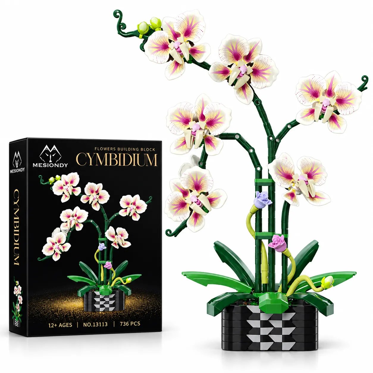 0cf1207c8c3ba9f239e1d48da9309056 Mesiondy Cymbidium Orchid Building Set ¨C 736 PCS Botanical Flower Model with Geometric Pot ¨C 15.9 Inch Home Decor for Collectors - Image 1