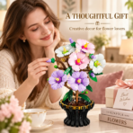 Mesiondy Cotton Rose Building Set ¨C 503 PCS Botanical Flower Model with Gold Trim Vase ¨C 9.8 Inch Home Decor - Image 6