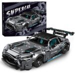 Mesiondy Silver Arrow GT Black Series Building Kit – 1466 PCS Premium Brick System | 1:14 Scale German Supercar | AMG Racing Livery