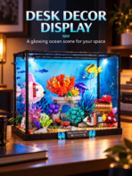 Mesiondy Underwater Fish Tank Building Set – 1,318 PCS Aquarium Model with LED Light & Crank-Operated Moving Fish – 12.2 Inch Desktop Display - Image 5