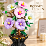 Mesiondy Cotton Rose Building Set ¨C 503 PCS Botanical Flower Model with Gold Trim Vase ¨C 9.8 Inch Home Decor - Image 4