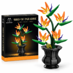 Mesiondy Bird of Paradise Building Set ¨C 451 PCS Botanical Flower Model with Black Vase ¨C 10.8 Inch Home Decor