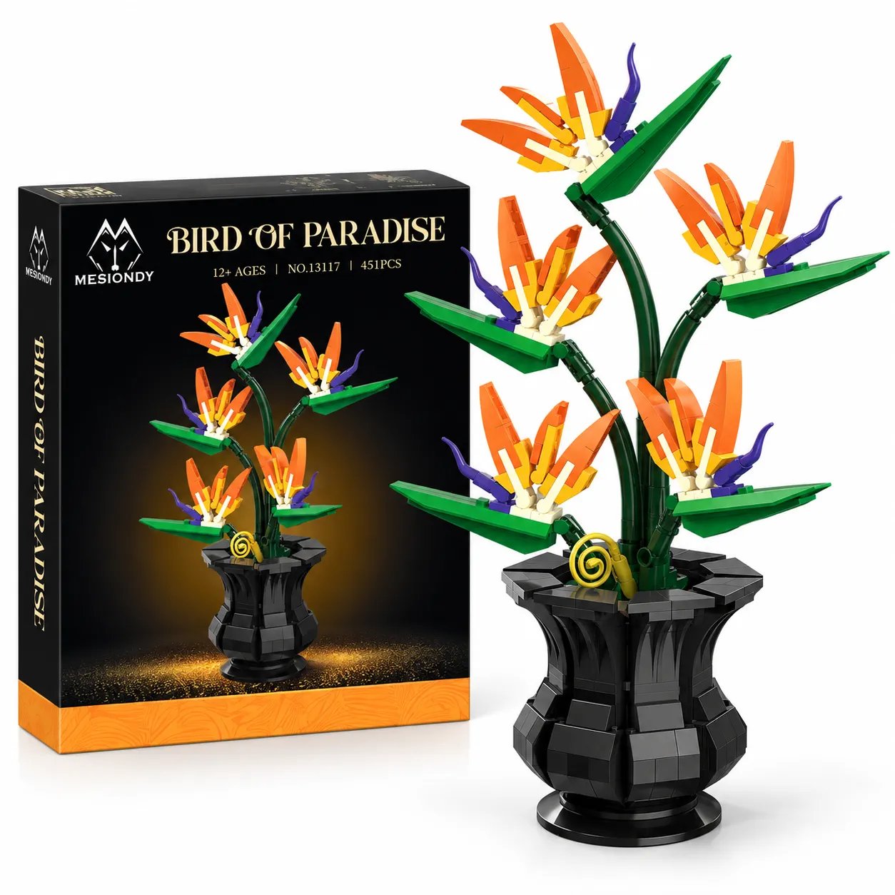 269eff58fa847172dc7ac997258f03eb Mesiondy Bird of Paradise Building Set ¨C 451 PCS Botanical Flower Model with Black Vase ¨C 10.8 Inch Home Decor - Image 1