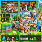 MESIONDY 2688PCS Mechanical Mountain Cave Building Block Set ¨C 4 Minifigures, 6 Animals, Minecart Track & Hidden Interactive Features - Image 3