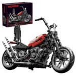 Mesiondy Chopper Motorcycle Building Set – 650 PCS Red Cruiser Bike with Exposed Gears – 13.4 Inch Mechanical Model for Adult Collectors