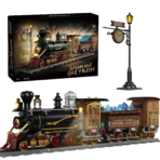 Mesiondy Steam Age Ore Train Building Set – 1,402 PCS Light-Up Locomotive with Mining Car & Station Clock – 20.5 Inch Display Model for Collectors