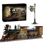 Mesiondy Steam Age Ore Train Building Set – 1,402 PCS Light-Up Locomotive with Mining Car & Station Clock – 20.5 Inch Display Model for Collectors
