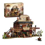 Mesiondy Western Saloon Building Set – 1,902 PCS Wild West Bar Model with Balcony, Cactus & Horse Cart – 19.7 Inch Town Display for Collectors