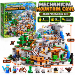 MESIONDY 2688PCS Mechanical Mountain Cave Building Block Set ¨C 4 Minifigures, 6 Animals, Minecart Track & Hidden Interactive Features