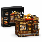 Mesiondy Steampunk Cafe Building Set ¨C 1,606 PCS Vintage Coffee House with Rechargeable LED Light ¨C 13.8 Inch Premium Home Decor Display