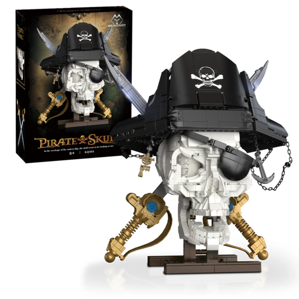Mesiondy Pirate Skull Building Set – 1,176 PCS Captain Model with Hat, Eye Patch & Dual Swords – 11.8 Inch Home Decor Display for Collectors