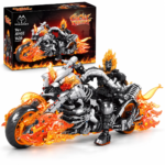 Mesiondy Ghost Knight Building Set ¨C 1,436 PCS Flaming Skeleton Motorcycle Model ¨C 14 Inch Display for Collectors