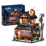 Mesiondy Ramen Shop Building Set – 1,670 PCS Japanese Street Scene with Warm LED Light – 10.7 Inch Display for Collectors