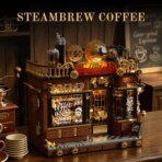 Mesiondy Steampunk Cafe Building Set ¨C 1,606 PCS Vintage Coffee House with Rechargeable LED Light ¨C 13.8 Inch Premium Home Decor Display - Image 4