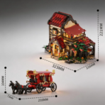 Mesiondy Medieval Post House Building Set – 2,105 PCS Oakwood Stables with Stagecoach & Horses – LED Light Module Included – 12.7 Inch Diorama Display - Image 8