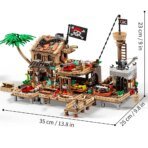 Mesiondy Caribbean Pirate Island Outpost Building Set  ‍☠️ – 943 PCS, 13.8" Wide Pirate Hideout with Boat & Palm Tree - Image 2