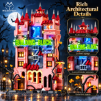Mesiondy Halloween Drip Tower Building Set ¨C 2,248 PCS Gothic Castle Model with Electric Door & Light ¨C 16.3 Inch Display for Collectors - Image 7