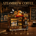 Mesiondy Steampunk Cafe Building Set ¨C 1,606 PCS Vintage Coffee House with Rechargeable LED Light ¨C 13.8 Inch Premium Home Decor Display - Image 2