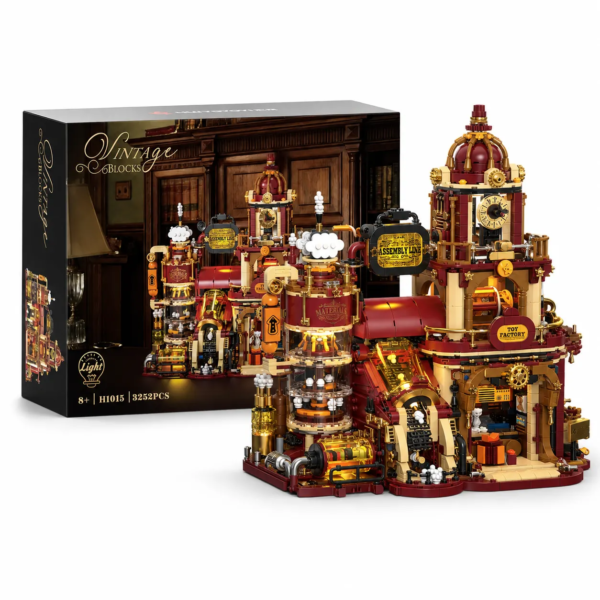 Mesiondy Steampunk Gift Workshop Building Set ¨C 3,252 PCS Vintage Assembly Line with LED Light ¨C 13.9 Inch Display for Collectors