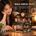 Mesiondy Ramen Shop Building Set – 1,670 PCS Japanese Street Scene with Warm LED Light – 10.7 Inch Display for Collectors - Image 3