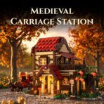 Mesiondy Medieval Post House Building Set – 2,105 PCS Oakwood Stables with Stagecoach & Horses – LED Light Module Included – 12.7 Inch Diorama Display - Image 4