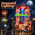 Mesiondy Halloween Drip Tower Building Set ¨C 2,248 PCS Gothic Castle Model with Electric Door & Light ¨C 16.3 Inch Display for Collectors - Image 6