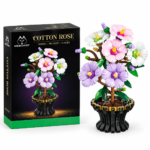 Mesiondy Cotton Rose Building Set ¨C 503 PCS Botanical Flower Model with Gold Trim Vase ¨C 9.8 Inch Home Decor