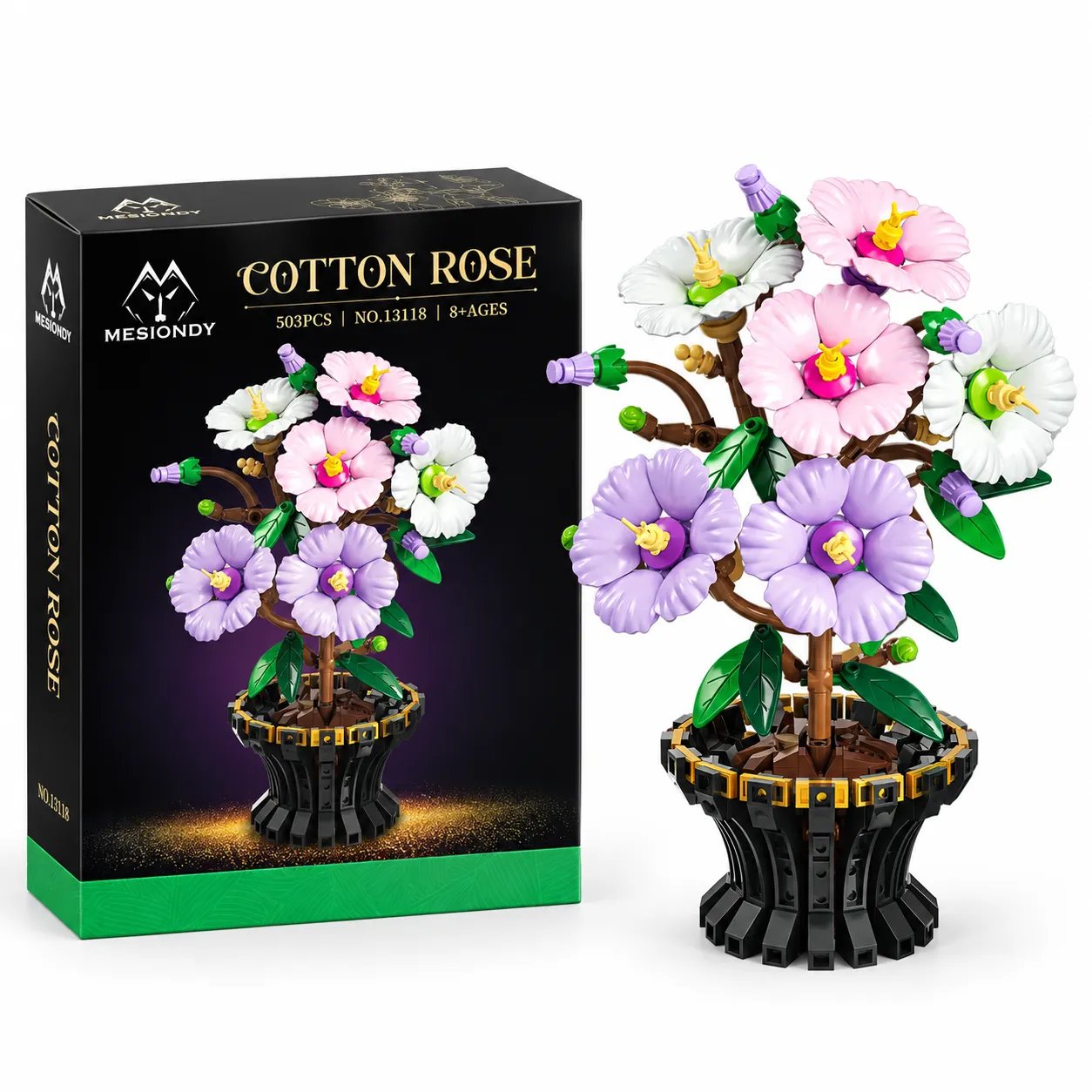691b985afca13cf9ae1e1501657c27d5 Mesiondy Cotton Rose Building Set ¨C 503 PCS Botanical Flower Model with Gold Trim Vase ¨C 9.8 Inch Home Decor - Image 1