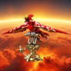 Mesiondy Fawkes Phoenix Building Set ¨C 938 PCS Red Mythical Bird with Gold Display Stand ¨C 17.2 Inch Wingspan Model for Collectors - Image 3