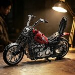 Mesiondy Chopper Motorcycle Building Set – 650 PCS Red Cruiser Bike with Exposed Gears – 13.4 Inch Mechanical Model for Adult Collectors - Image 7