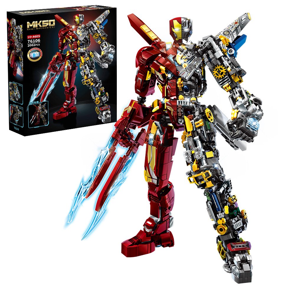 7781999f6c7b1df1edab0fa7cde1a0a6 Mesiondy Iron Man MK50 Armored Hero Semi-Mechanical Mech Building Kit ¨C 2002 PCS Premium Brick System | Deconstructed Collectible Display Model | Light-Up Energy Effects - Image 1
