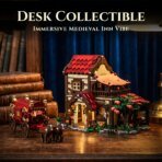 Mesiondy Medieval Post House Building Set – 2,105 PCS Oakwood Stables with Stagecoach & Horses – LED Light Module Included – 12.7 Inch Diorama Display - Image 3