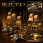Mesiondy Steampunk Vintage Whale Ship Building Set ¨C 1,979 PCS Collector Display Model with Warm Lighting ¨C 21.7 Inch Centerpiece - Image 7