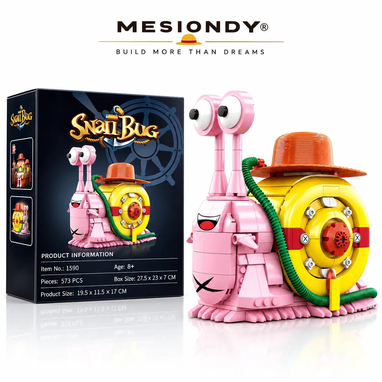 7a8c9ea01e14f6012eb6bd98a8d9cd1e MESIONDY One Piece Luffy Den Den Mushi Building Block Set ¨C 573PCS Anime Collectible Model with Rotating Shell & Movable Straw Hat - Image 1