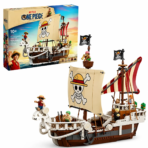 Mesiondy One Piece Going Merry Pirate Ship Building Set ¨C 1,376 PCS Adventure Vessel with Crew Figures ¨C 13.8 Inch Display for Collectors