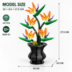 Mesiondy Bird of Paradise Building Set ¨C 451 PCS Botanical Flower Model with Black Vase ¨C 10.8 Inch Home Decor - Image 8