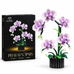 Mesiondy Phalaenopsis Orchid Building Set ¨C 619 PCS Botanical Flower Model with Black Pot ¨C 12.6 Inch Home Decor