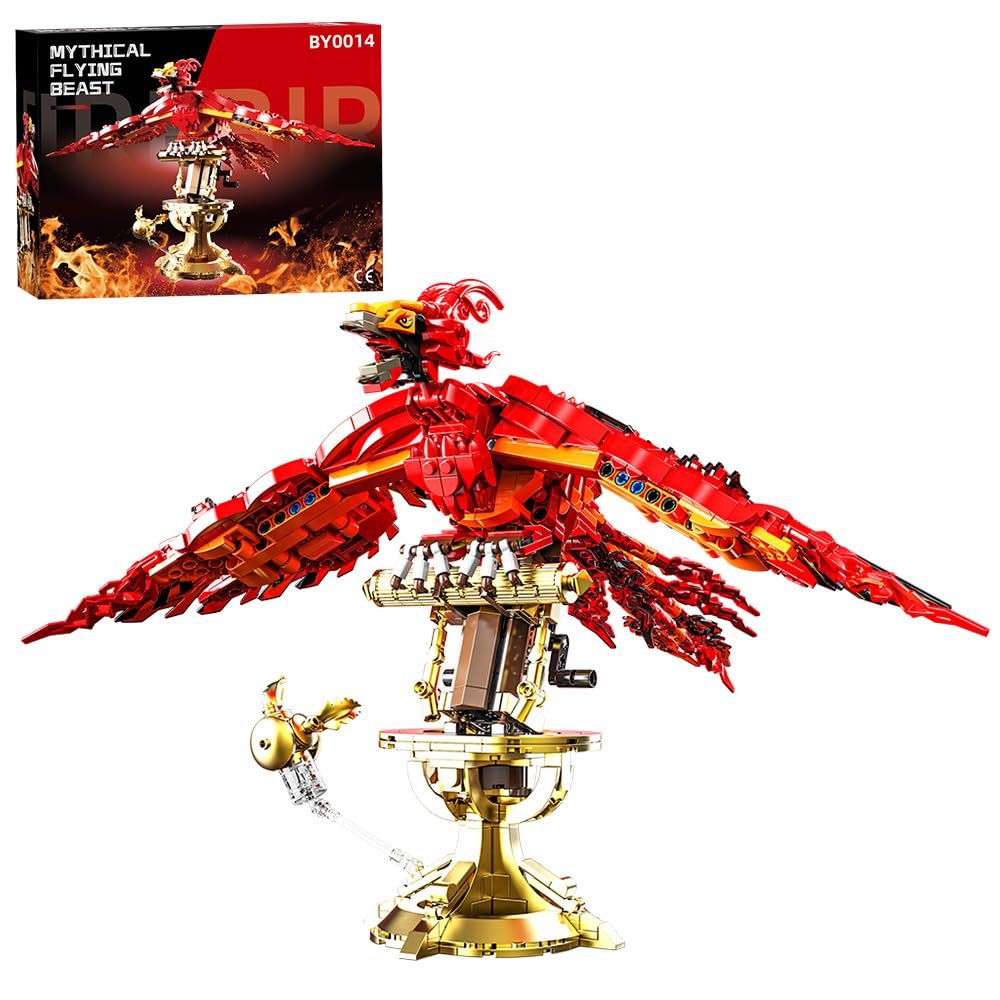 9229df8b51db6b59f3dcf4b9780f12bc Mesiondy Fawkes Phoenix Building Set ¨C 938 PCS Red Mythical Bird with Gold Display Stand ¨C 17.2 Inch Wingspan Model for Collectors - Image 1