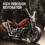 Mesiondy Chopper Motorcycle Building Set – 650 PCS Red Cruiser Bike with Exposed Gears – 13.4 Inch Mechanical Model for Adult Collectors - Image 4