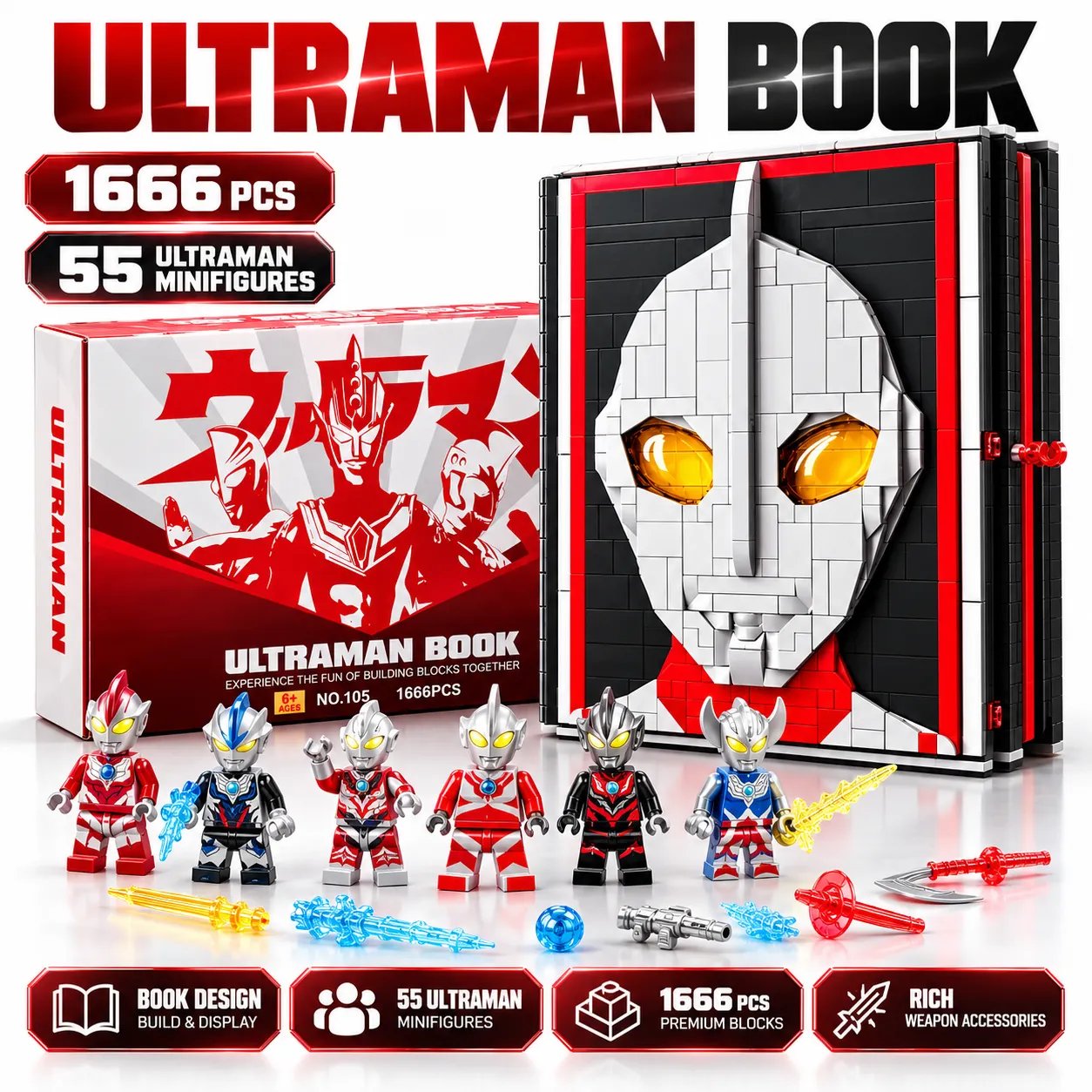 9cf966a67416de4bd960923b71f3589c MESIONDY Ultraman Book Building Block Set ¨C 1666PCS Collector Display with 55 Ultraman Minifigures & Weapon Accessories - Image 1