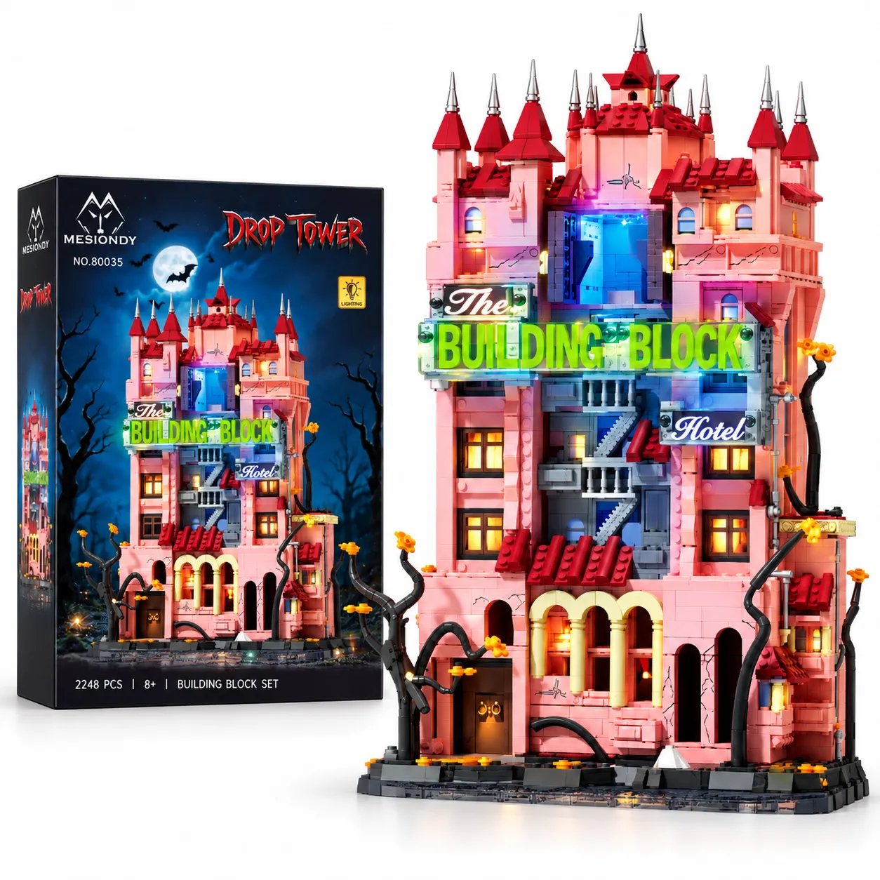 a96312832aa93efec5738aca380cb9ba Mesiondy Halloween Drip Tower Building Set ¨C 2,248 PCS Gothic Castle Model with Electric Door & Light ¨C 16.3 Inch Display for Collectors - Image 1