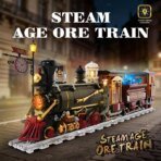 Mesiondy Steam Age Ore Train Building Set – 1,402 PCS Light-Up Locomotive with Mining Car & Station Clock – 20.5 Inch Display Model for Collectors - Image 3