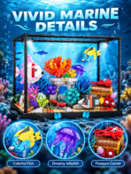 Mesiondy Underwater Fish Tank Building Set – 1,318 PCS Aquarium Model with LED Light & Crank-Operated Moving Fish – 12.2 Inch Desktop Display - Image 6