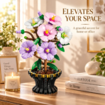 Mesiondy Cotton Rose Building Set ¨C 503 PCS Botanical Flower Model with Gold Trim Vase ¨C 9.8 Inch Home Decor - Image 2