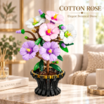 Mesiondy Cotton Rose Building Set ¨C 503 PCS Botanical Flower Model with Gold Trim Vase ¨C 9.8 Inch Home Decor - Image 3