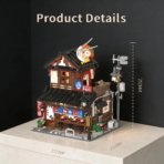 Mesiondy Ramen Shop Building Set – 1,670 PCS Japanese Street Scene with Warm LED Light – 10.7 Inch Display for Collectors - Image 8