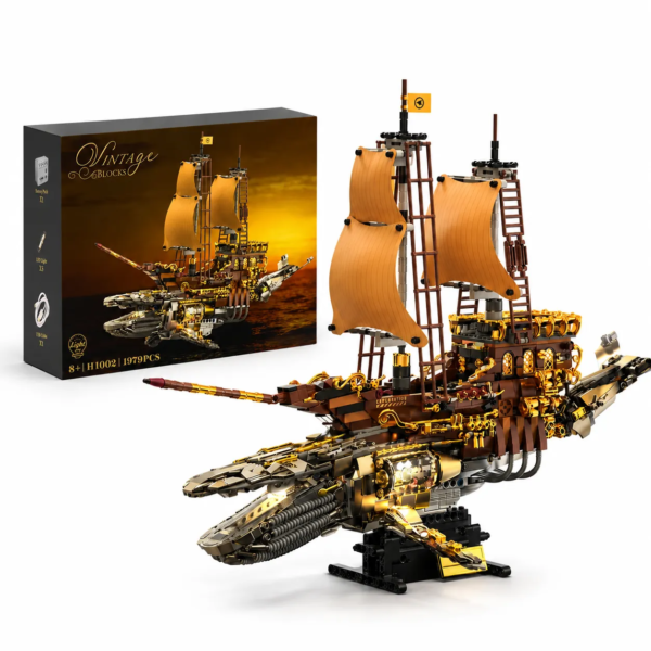 Mesiondy Steampunk Vintage Whale Ship Building Set ¨C 1,979 PCS Collector Display Model with Warm Lighting ¨C 21.7 Inch Centerpiece