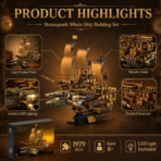 Mesiondy Steampunk Vintage Whale Ship Building Set ¨C 1,979 PCS Collector Display Model with Warm Lighting ¨C 21.7 Inch Centerpiece - Image 6